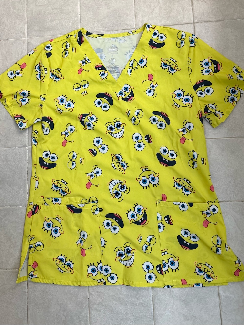 SpongeBob SquarePants Bright Yellow Cartoon Scrub Top